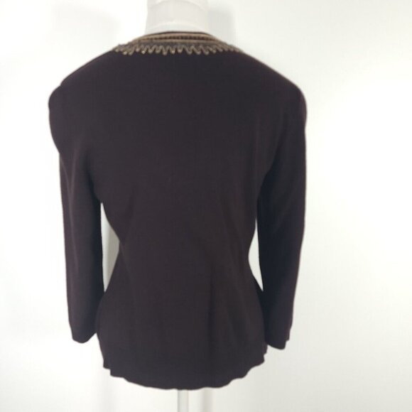 Women's Brown Beaded Cardigan Sweater Goblin Fairy Floral Whimsical 3/4 Sleeve S - Picture 3 of 12